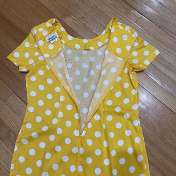 Vintage Retro Dress by Habits Size 14 Yellow Polka Dot Made in USA RUNS SMALL - Picture 12 of 16